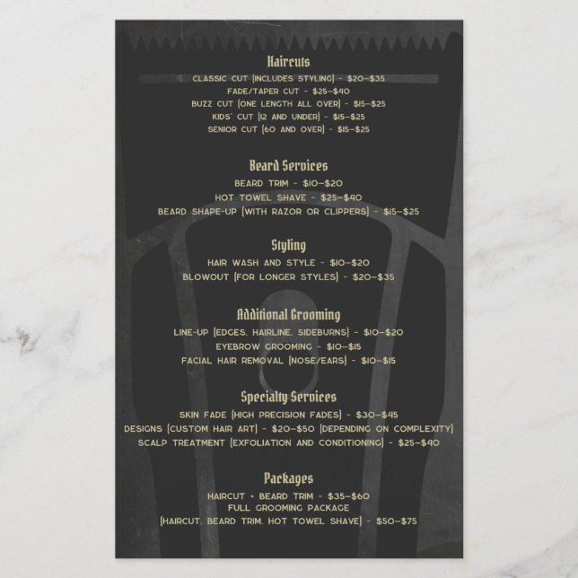 Barber Shop Barbershop Price List Service Menu  (Front)