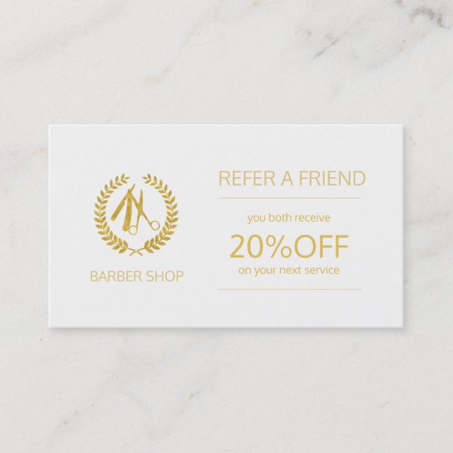 Barber shop beige tan and white referral template (Front)