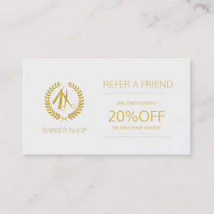 Barber shop beige tan and white referral template card