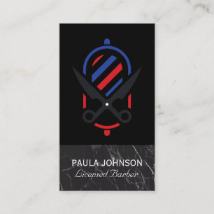 Barber Shop Black Marble Barber Pole Business Card