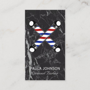 Barber Shop   Black Marble   Barber Poles Business Card