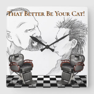 Barber Shop  Black, White, Checkers Square Wall Clock