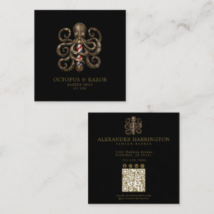 Barber Shop Bronze Octopus Professional Qr Code Square Business Card