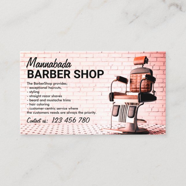 Barber shop custom photo pink business card (Front)