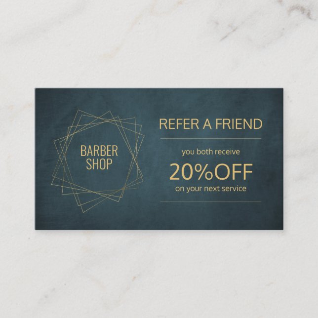 Barber shop elegant navy gold referral template (Front)