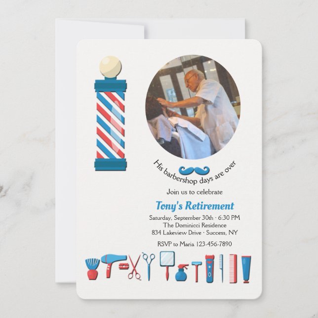 Barber Shop Elements Photo Invitation (Front)