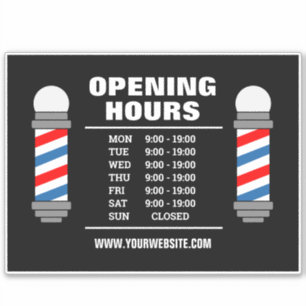 Barber shop hair salon opening hours vinyl sticker