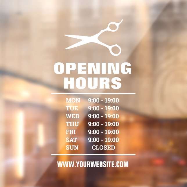 Barber shop hair salon opening hours Window Cling (Sheet 2)