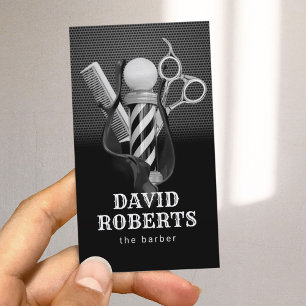 Barber Shop Hair Stylist Modern Black Metal Business Card