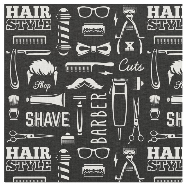 Barber Shop Hair Stylist Pattern Fabric (Close Up)