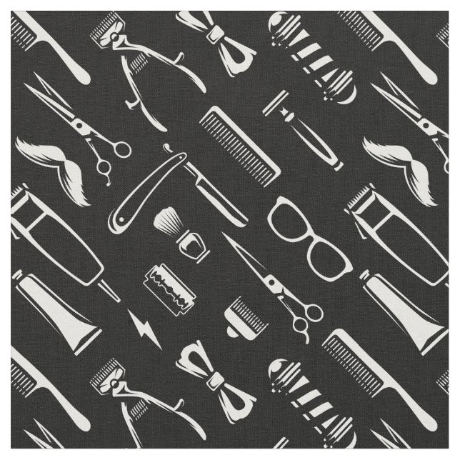 Barber Shop Hair Stylist Pattern Fabric (Close Up)
