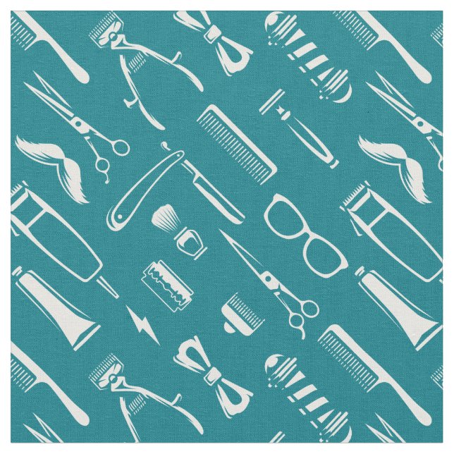 Barber Shop Hair Stylist Pattern Fabric (Close Up)