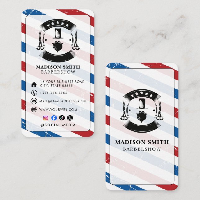 Barber Shop Hair Stylist Professional Barbershop Business Card (Front/Back)