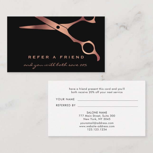 Barber Shop Hairdresser Black Copper Referral Card (Front/Back)
