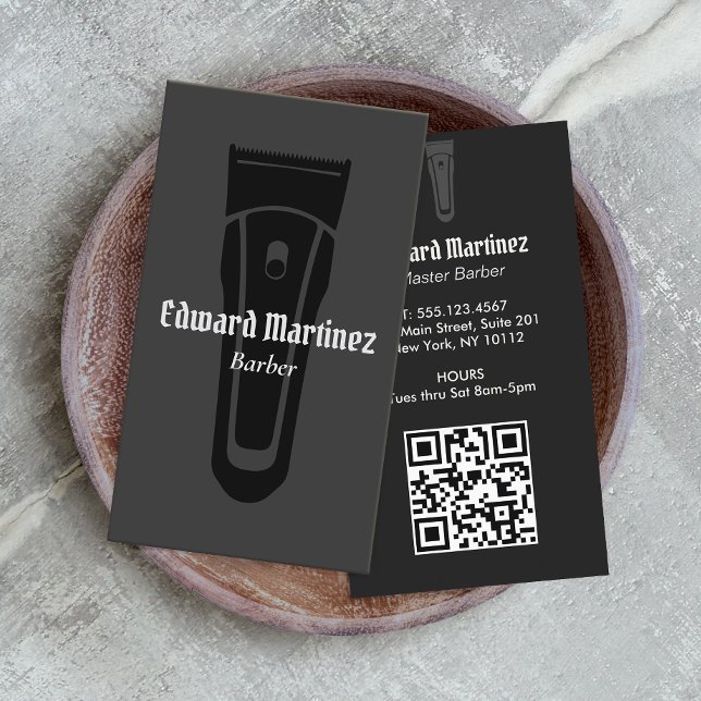 Barber Shop Hairdresser Modern Black  Hair Clipper Business Card (Creator Uploaded)