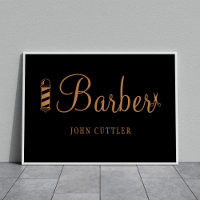 Barber shop hairstylist name gold black logo