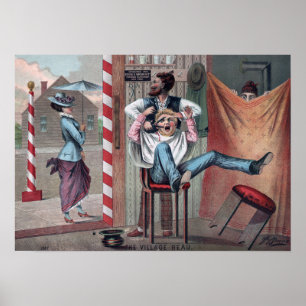 Barber Shop Humourous Picture Vintage Poster