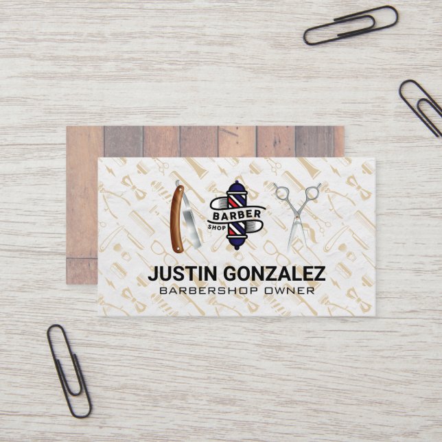Barber Shop Icons | Pattern Business Card (Front/Back In Situ)
