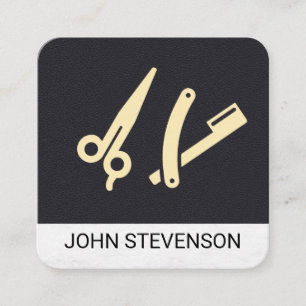 Barber Shop Leather Shave and Haircut Square Business Card