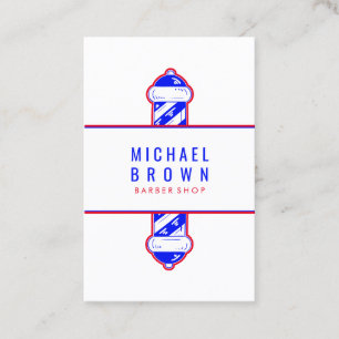 Barber shop logo navy red simple pole business card
