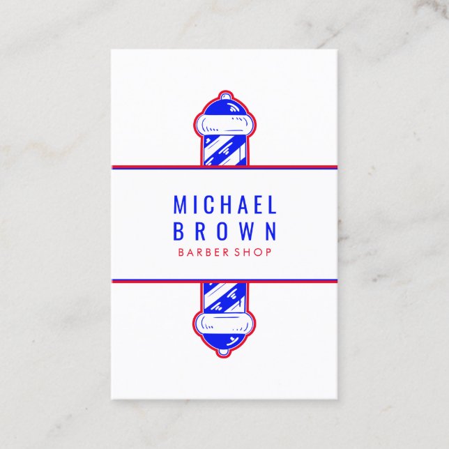 Barber shop logo navy red simple pole business card (Front)