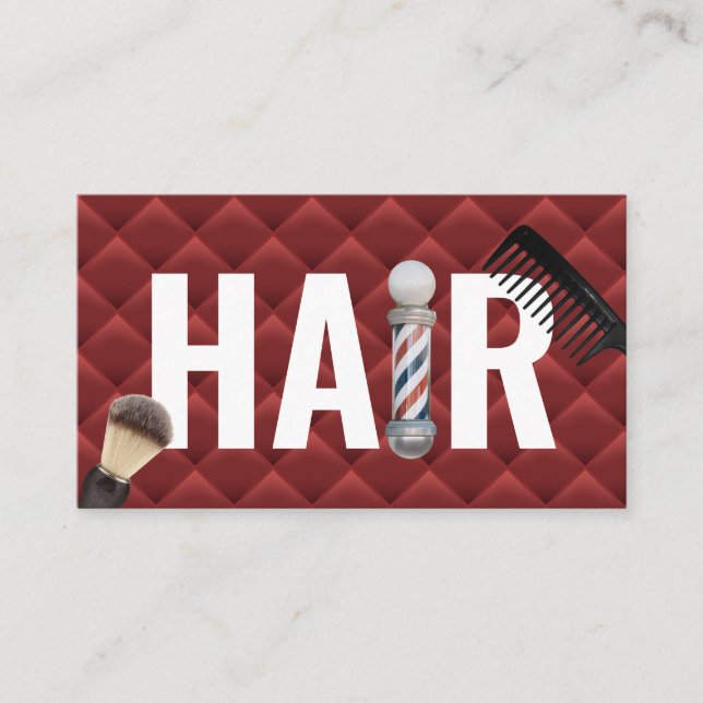 Barber Shop Luxury Red & Gold Hairdresser Business Card (Front)
