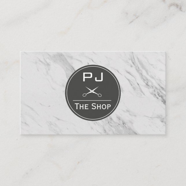Barber Shop Marble Monogram Business Card (Front)