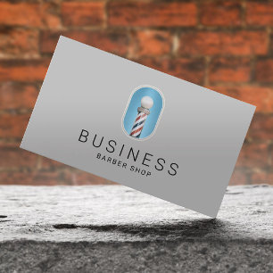 Barber Shop Modern Blue Barber Pole Logo Hair Business Card