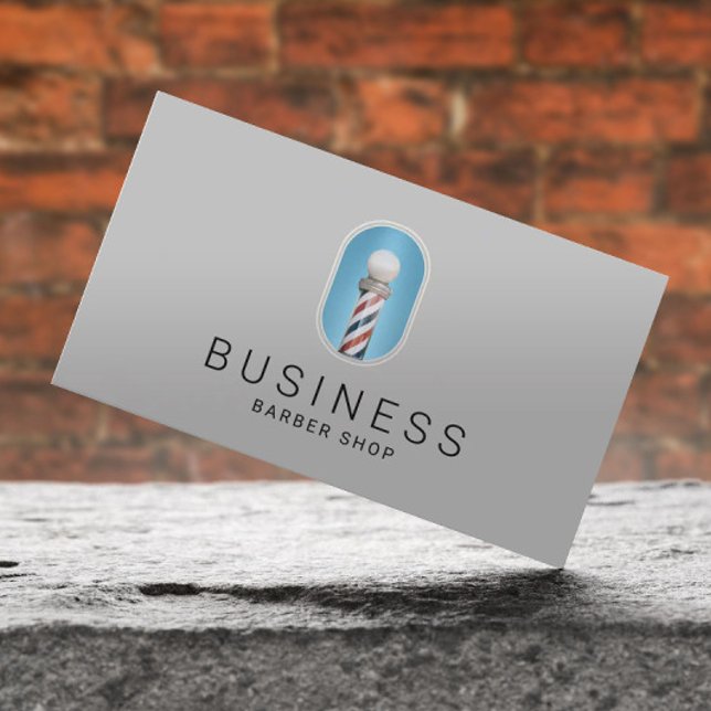 Barber Shop Modern Blue Barber Pole Logo Hair Business Card (Creator Uploaded)