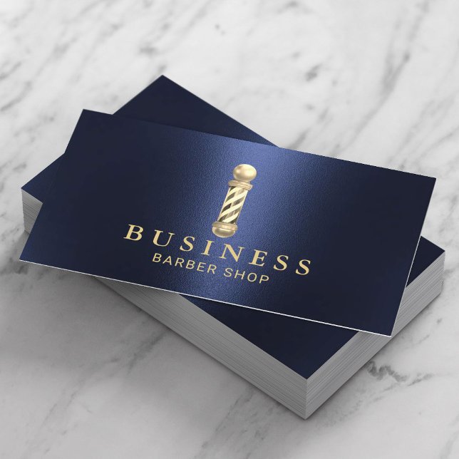 Barber Shop Modern Navy & Gold Hair Stylist  Business Card (Creator Uploaded)