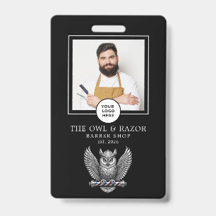 Barber Shop Modern Razor Owl Silver Barber Staff ID Badge