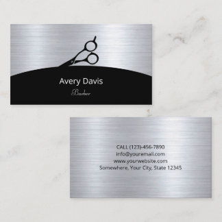 Barber Shop Modern Silver and Black Hair Stylist Business Card