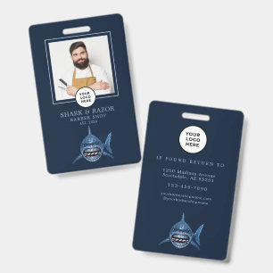 Barber Shop Modern Steel Shark Barber Staff ID Badge