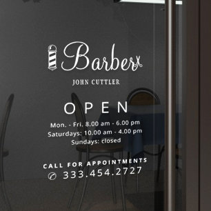 Barber shop name opening hours decal