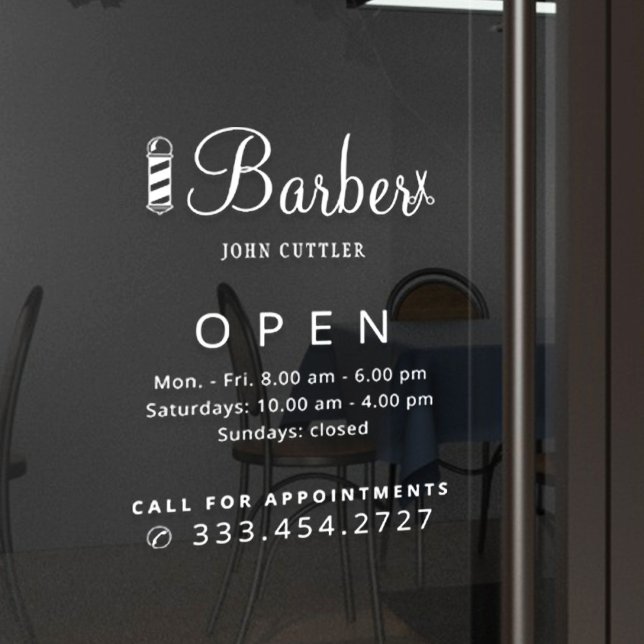 Barber shop name opening hours decal (Creator Uploaded)