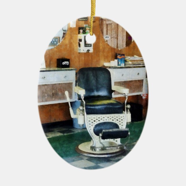 Barber Shop One Chair Ceramic Tree Decoration (Front)