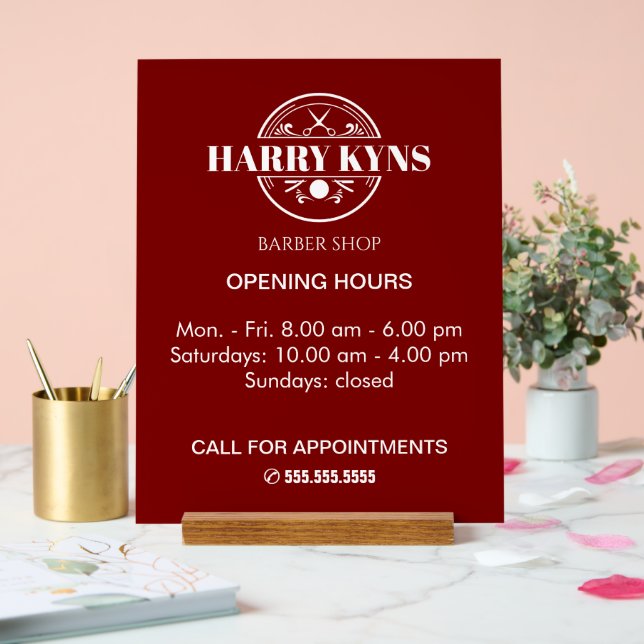 Barber shop opening hours custom acrylic sign (Wedding)