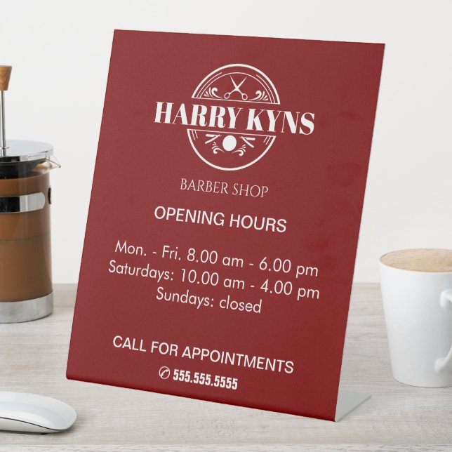 Barber shop opening hours custom pedestal sign (In SItu)