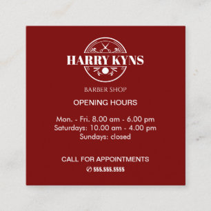 Barber shop opening hours custom square business card
