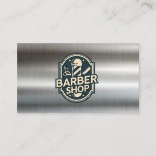 Barber Shop Pole Metallic Background Business Card