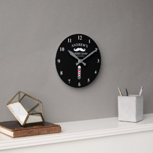 Barber shop pole wall clock for men's hair salon