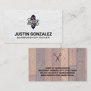 Barber Shop Pole Wood Square Business Card