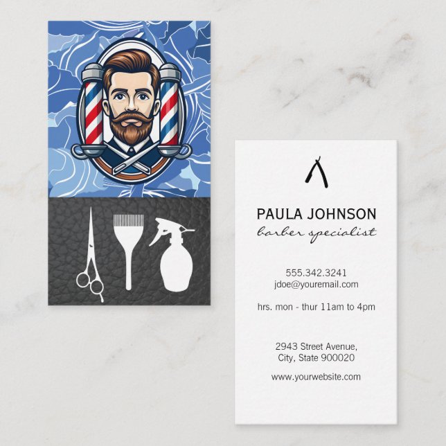 Barber Shop Poles | Hair Cutting Tools Business Card (Front/Back)