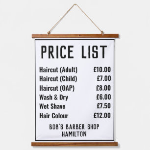 Barber Shop Price List Hanging Tapestry