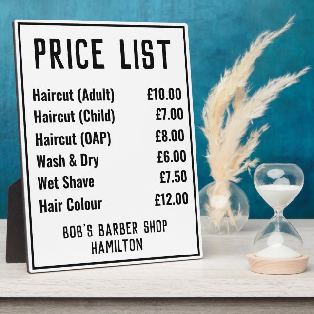 Barber Shop Price List Plaque (Side)
