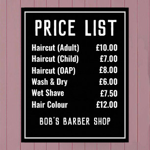 Barber Shop Price List Poster