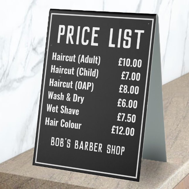Barber Shop Price List Table Tent Sign (Creator Uploaded)
