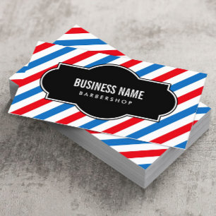 Barber Shop Professional Blue & Red Stripes Business Card