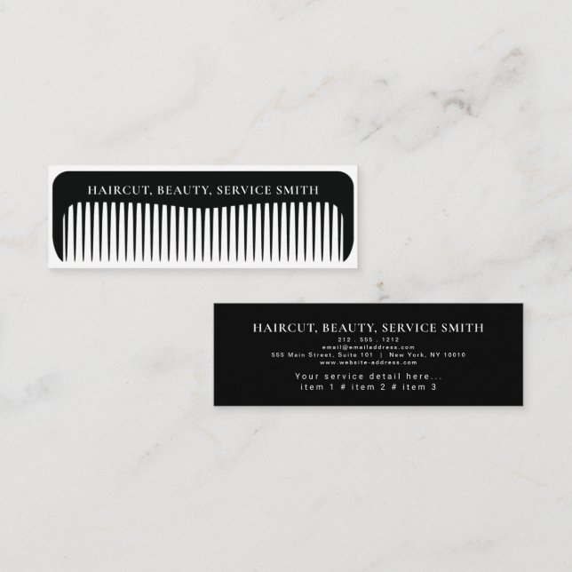 Barber Shop Professional Hair stylist comb modern  Mini Business Card (Front/Back)