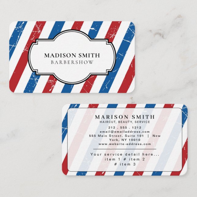 Barber Shop Professional Stripes Business Card (Front/Back)